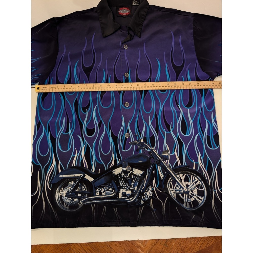 Dragonfly Roadhouse Short Sleeve Shirt Mens L Motorcycle Blue Flames Y2K Vintage - Picture 6 of 6